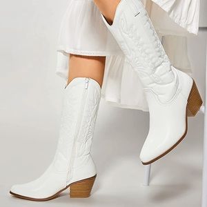 Cowboy Western Off White Tall Stacked Heel boots for women size 11